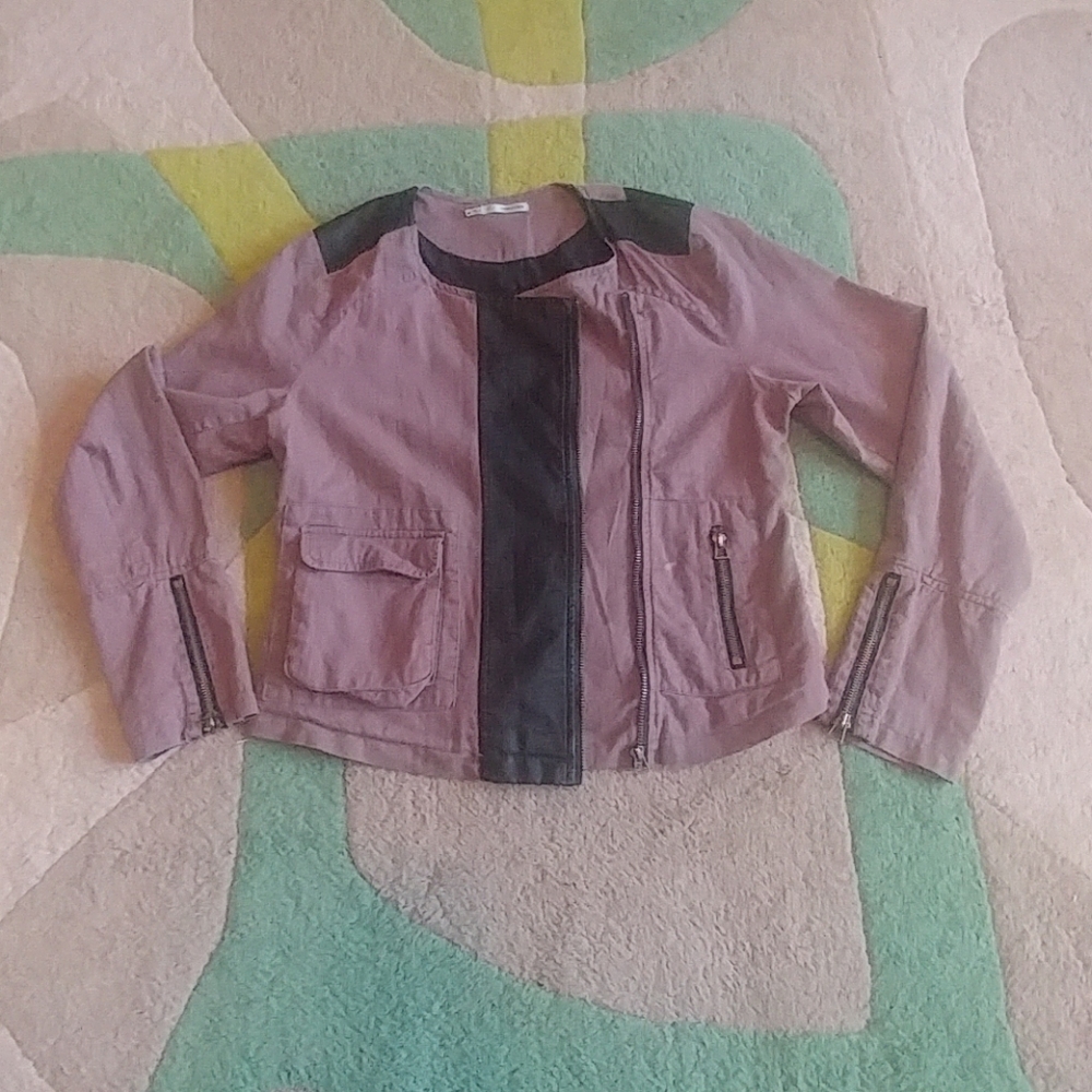 Faux leather and linen moto